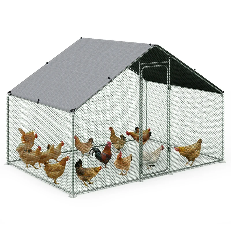 Enclos poulailler en metal galvanise et grillage avec bache PE 300x200x200cm