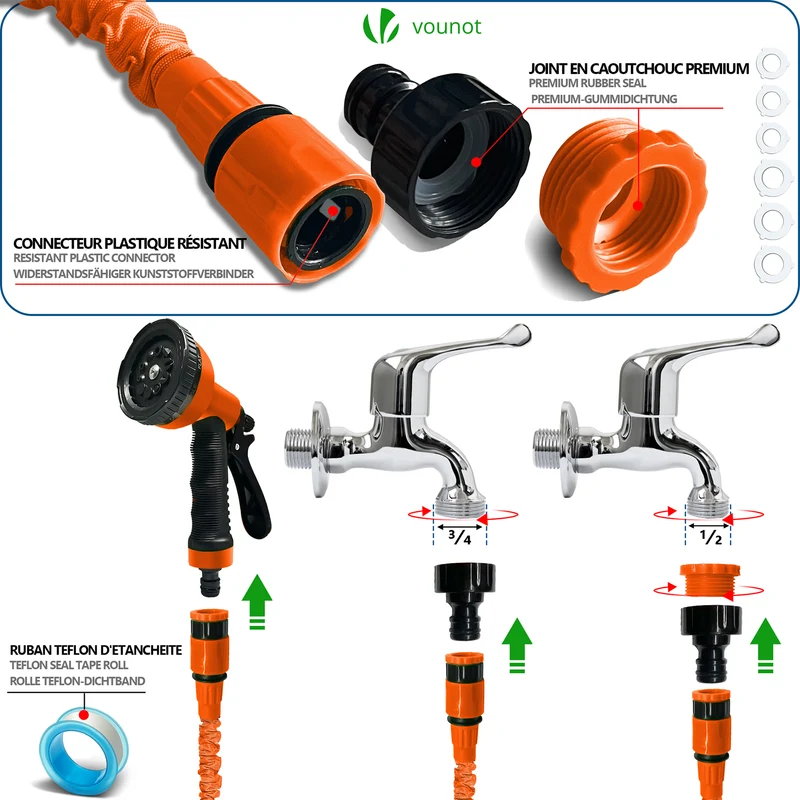 Tuyau d’Arrosage Extensible 30m avec Accessoires orange