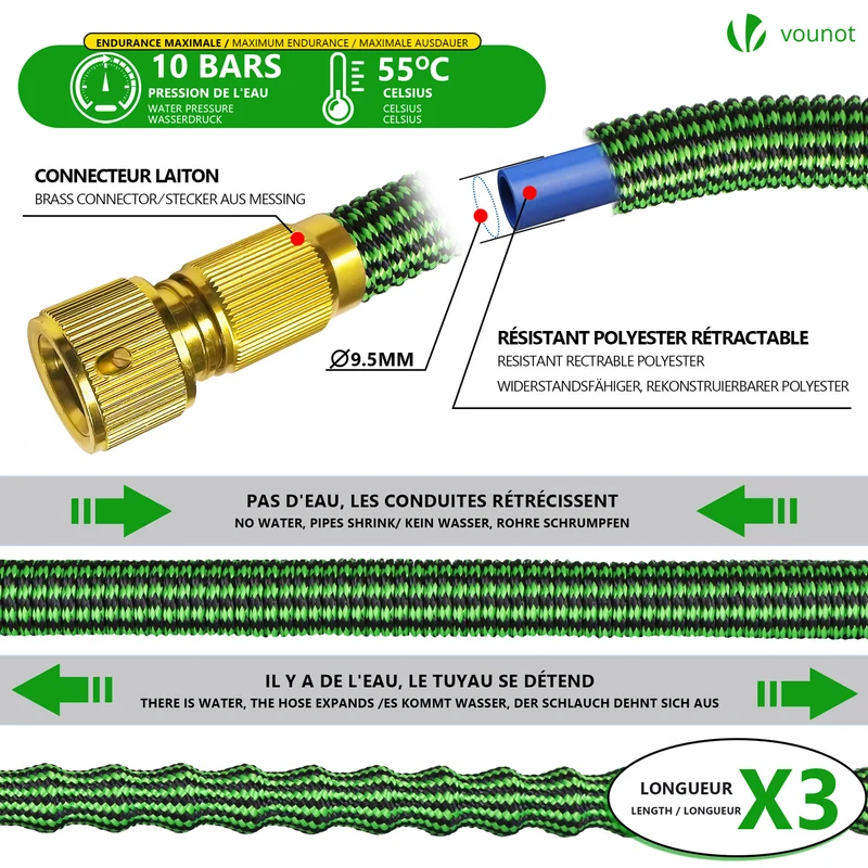 Tuyau d’Arrosage Extensible 15m Renforce avec Accessoires vert