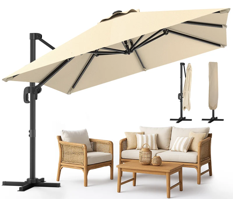 Parasol deporte inclinable Premium carre avec housse protection 3x3m beige