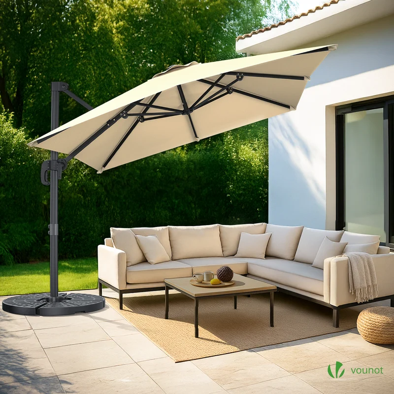 Parasol deporte inclinable Premium carre avec housse protection 3x3m beige
