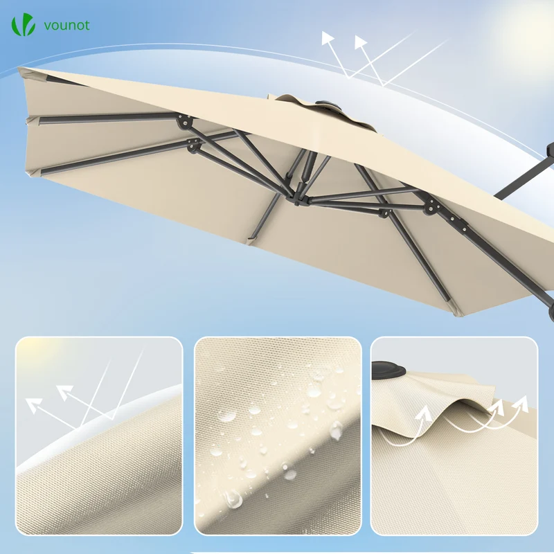 Parasol deporte inclinable Premium carre avec housse protection 3x3m beige