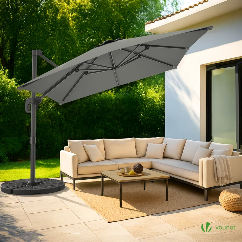 Parasol deporte inclinable Premium carre avec housse protection 3x3m Gris