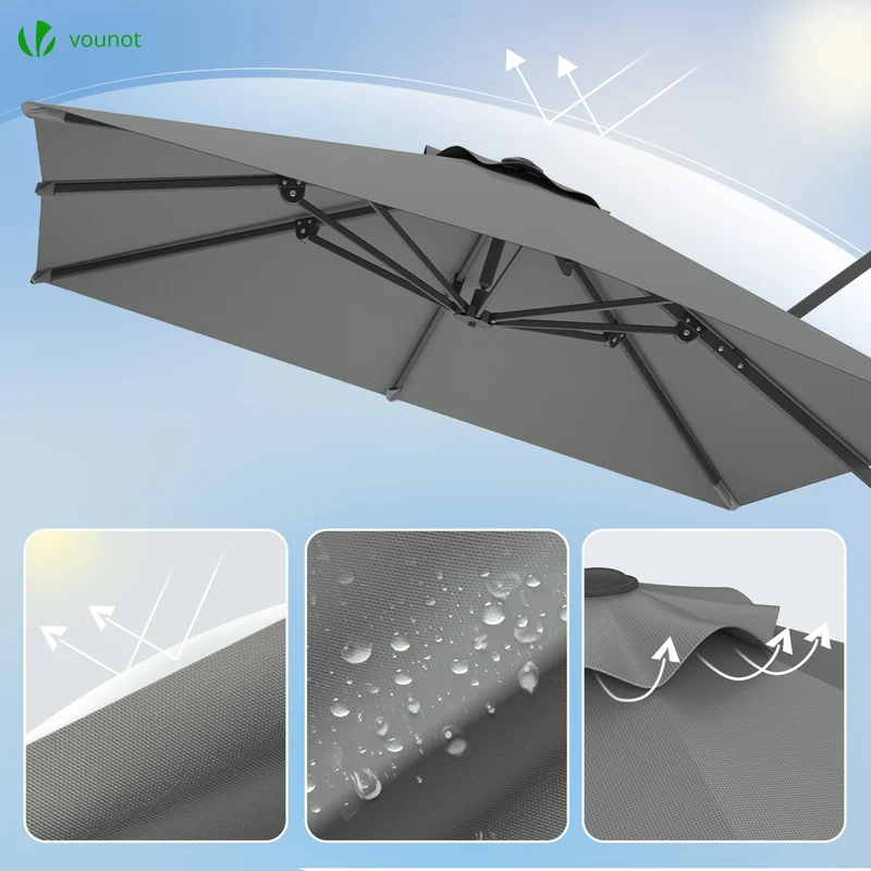 Parasol deporte inclinable Premium carre avec housse protection 3x3m Gris