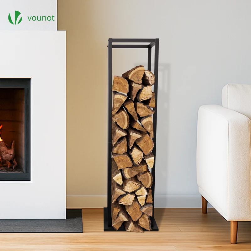 Range bûche vertical pour cheminée 33x33x112cm acier noir