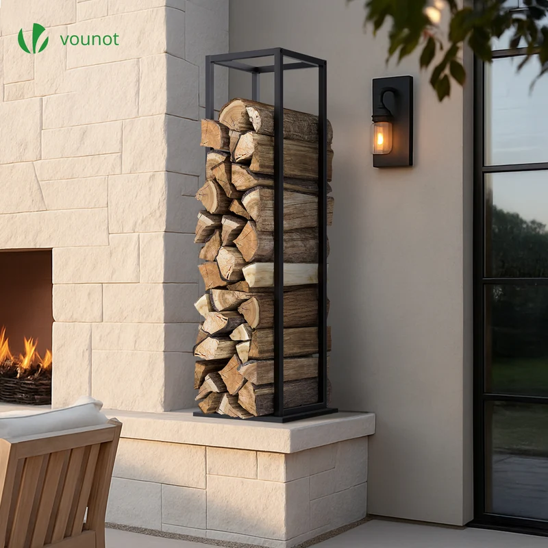 Range bûche vertical pour cheminée 33x33x112cm acier noir