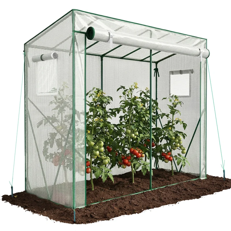 Serre de jardin Serre tomates avec porte et fenetres moustiquaire bache PE renforcee 135g/m2 200x77x170cm Blanc