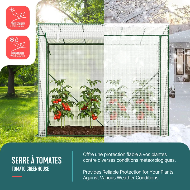 Serre de jardin Serre tomates avec porte et fenetres moustiquaire bache PE renforcee 135g/m2 200x77x170cm Blanc