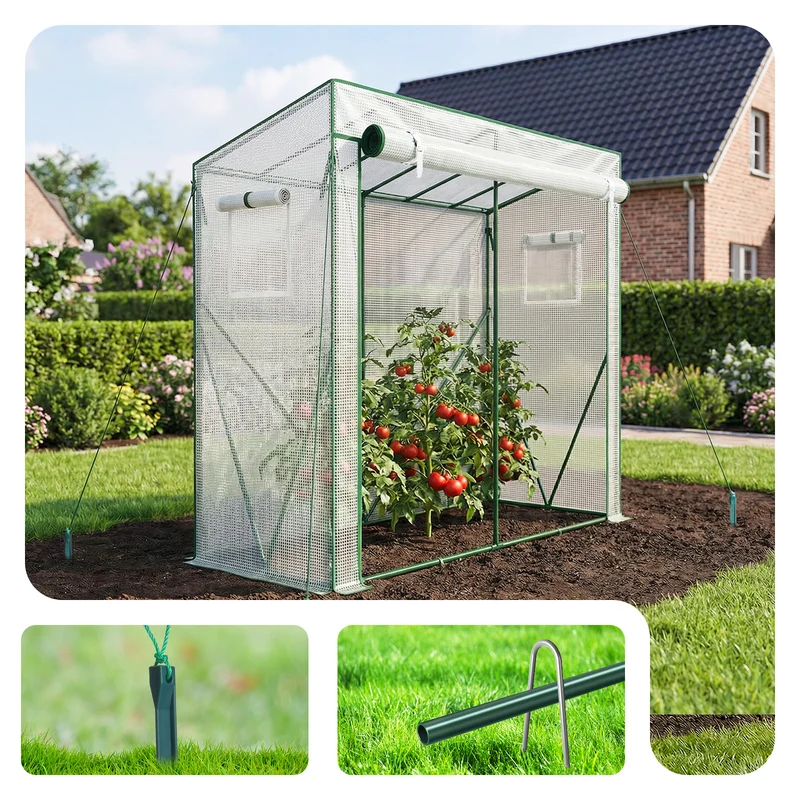 Serre de jardin Serre tomates avec porte et fenetres moustiquaire bache PE renforcee 135g/m2 200x77x170cm Blanc