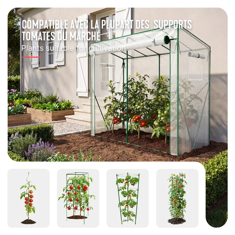 Serre de jardin Serre tomates avec porte et fenetres moustiquaire bache PE renforcee 135g/m2 200x77x170cm Blanc