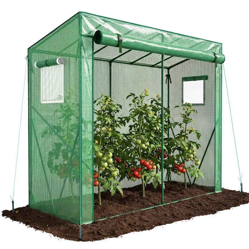 Serre de jardin Serre tomates avec porte et fenetres moustiquaire bache PE renforcee 135g/m2 200x77x170cm Vert