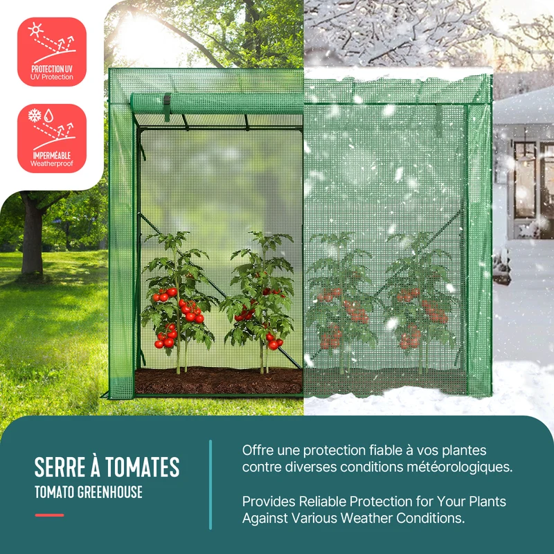 Serre de jardin Serre tomates avec porte et fenetres moustiquaire bache PE renforcee 135g/m2 200x77x170cm Vert
