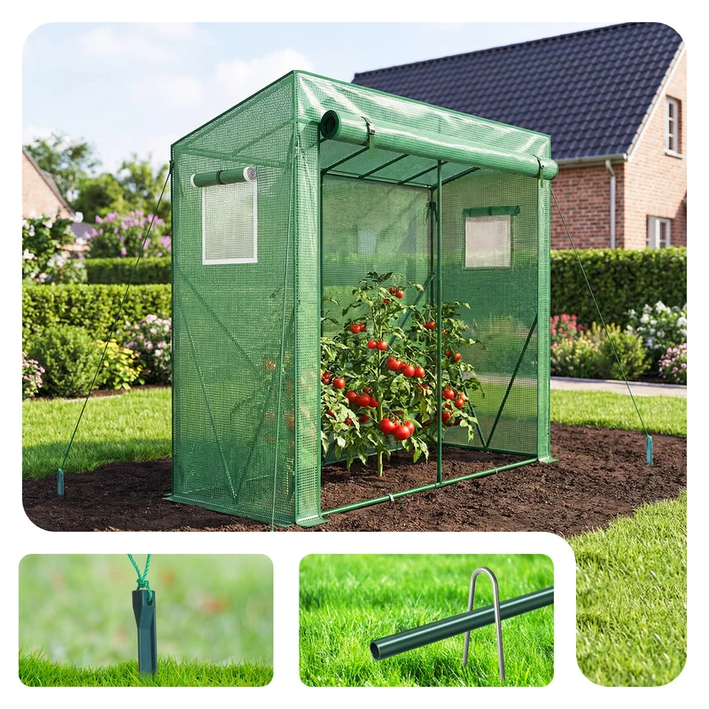 Serre de jardin Serre tomates avec porte et fenetres moustiquaire bache PE renforcee 135g/m2 200x77x170cm Vert