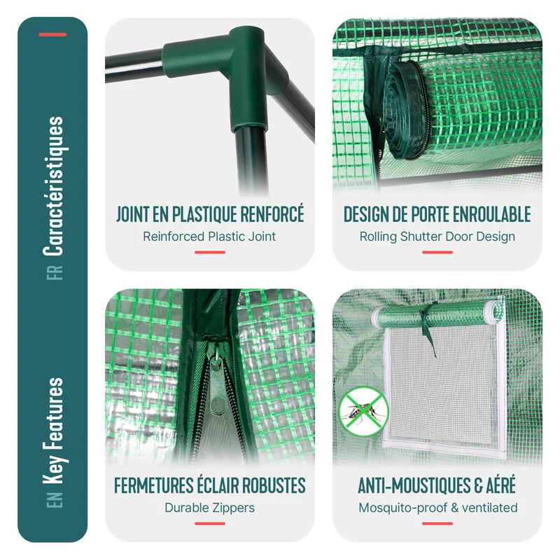 Serre de jardin Serre tomates avec porte et fenetres moustiquaire bache PE renforcee 135g/m2 200x77x170cm Vert