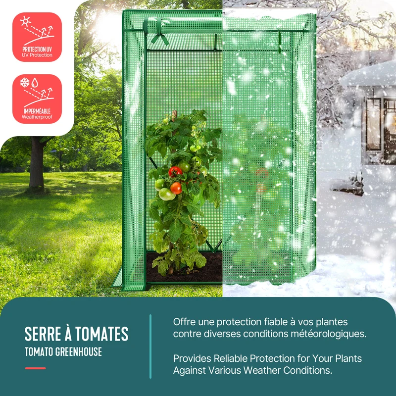 Serre de jardin Serre tomates avec grande porte enroulable bache PE renforcee 135g/m2 100x50x150cm Vert