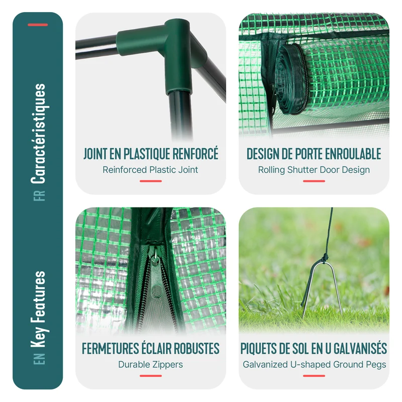 Serre de jardin Serre tomates avec grande porte enroulable bache PE renforcee 135g/m2 100x50x150cm Vert