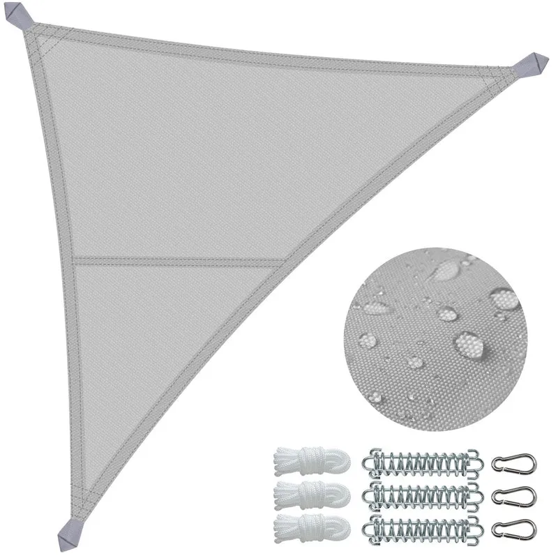 Voile d'ombrage Triangle en Polyester Imperméable avec Kit de Montage 3x3x3m Gris Clair
