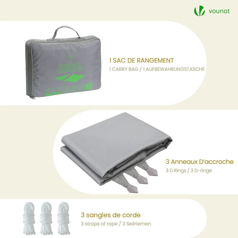 Voile d'ombrage Triangle en Polyester Imperméable avec Kit de Montage 3x3x3m Gris Clair