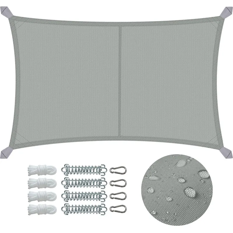 Voile d'ombrage Rectangulaire en Polyester Imperméable avec Kit de Montage 3x5m Gris