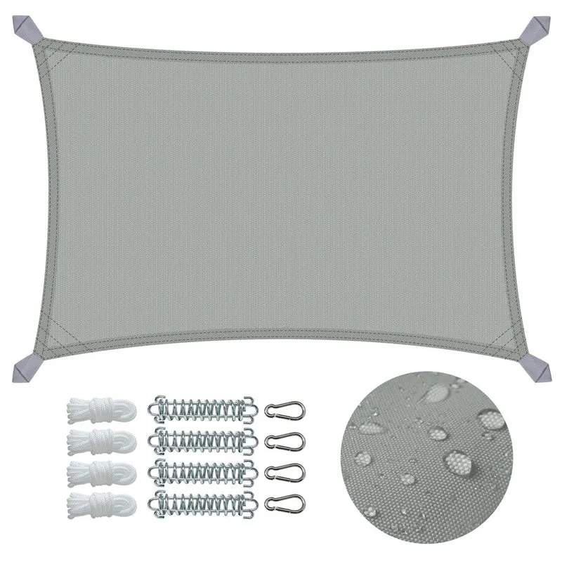 Voile d'ombrage Rectangulaire en Polyester Imperméable avec Kit de Montage 3x2m Gris