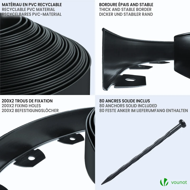 Bordure de jardin PVC flexible 40m avec piquets noir