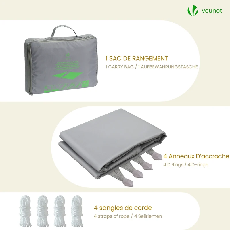 Voile d'ombrage Rectangulaire en Polyester Imperméable avec Kit de Montage 3x2m Gris Clair