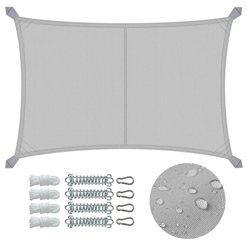 Voile d'ombrage Rectangulaire en Polyester Imperméable avec Kit de Montage 3x4m Gris Clair
