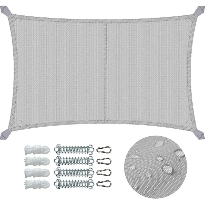 Voile d'ombrage Rectangulaire en Polyester Imperméable avec Kit de Montage 3x5m Gris Clair