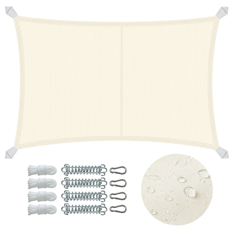 Voile d'ombrage Rectangulaire en Polyester Imperméable avec Kit de Montage 3x4m Beige