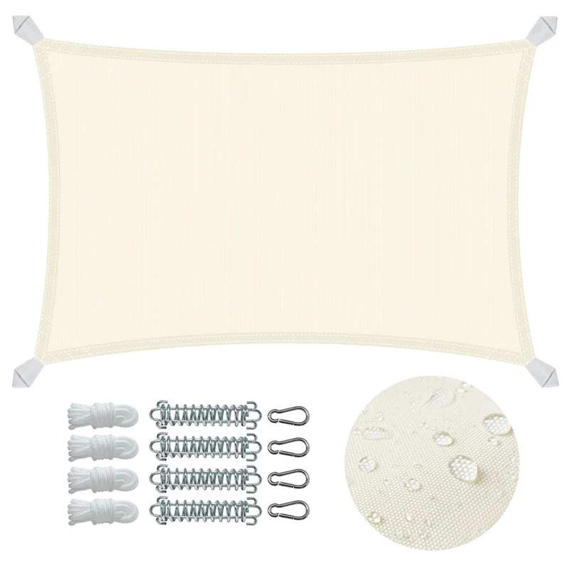 Voile d'ombrage Rectangulaire en Polyester Imperméable avec Kit de Montage 3x2m Beige