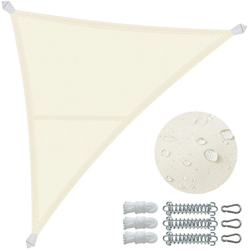 Voile d'ombrage Triangle en Polyester Imperméable avec Kit de Montage 3x3x3m Beige