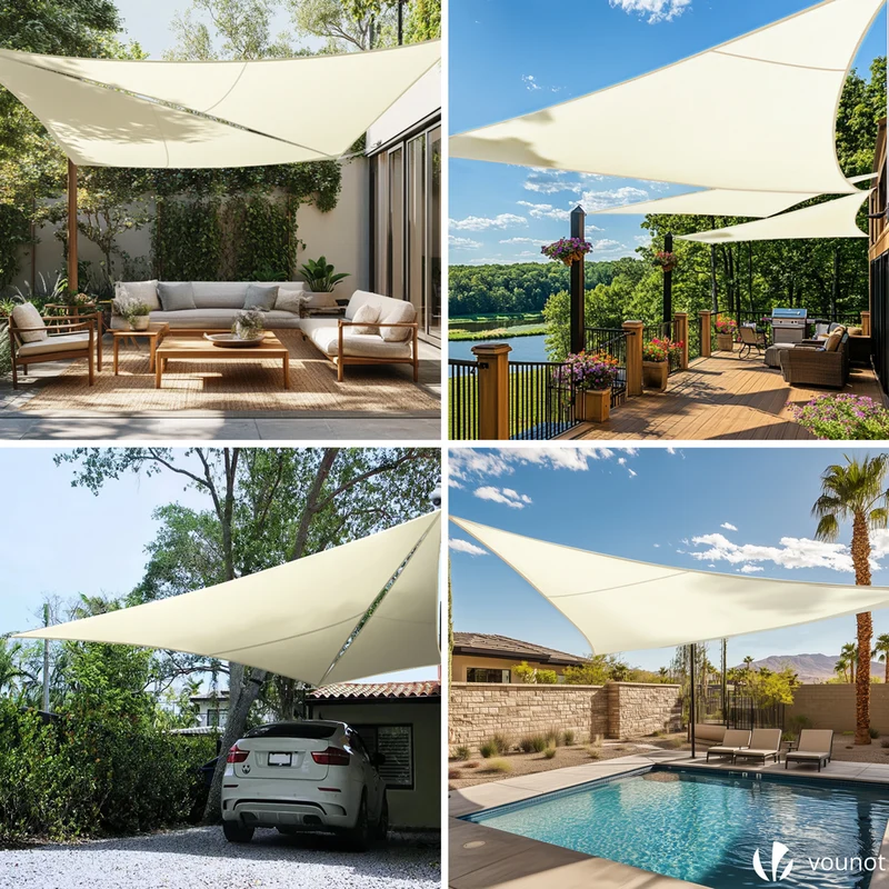 Voile d'ombrage Triangle en Polyester Imperméable avec Kit de Montage 3x3x3m Beige