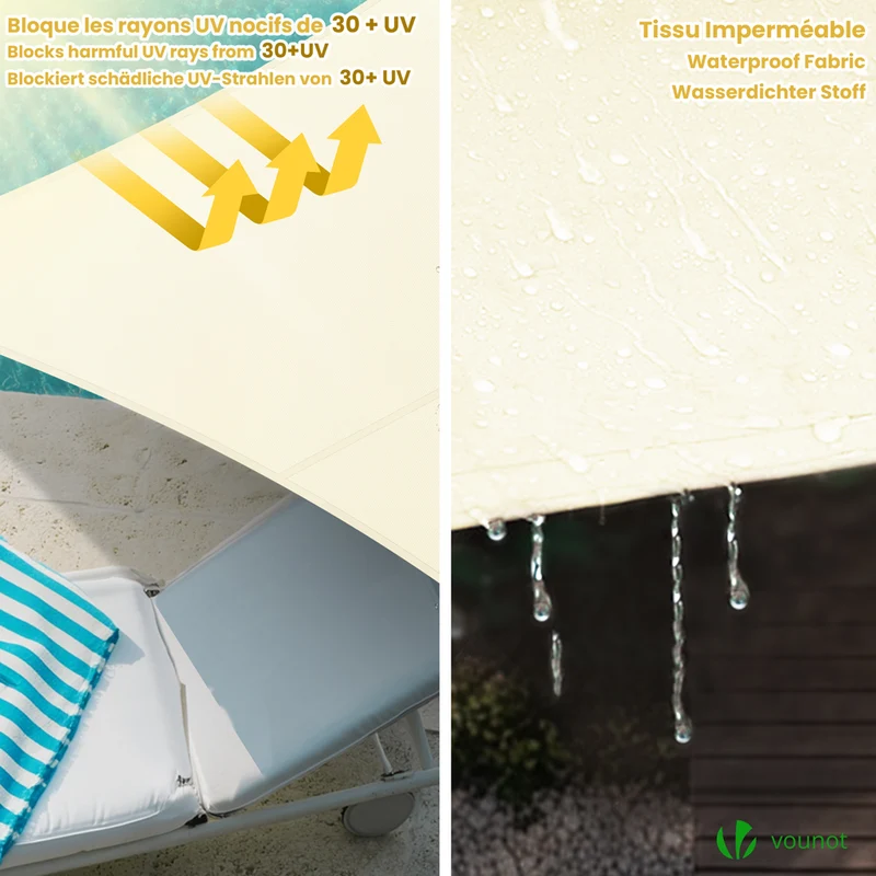 Voile d'ombrage Triangle en Polyester Imperméable avec Kit de Montage 3x3x3m Beige
