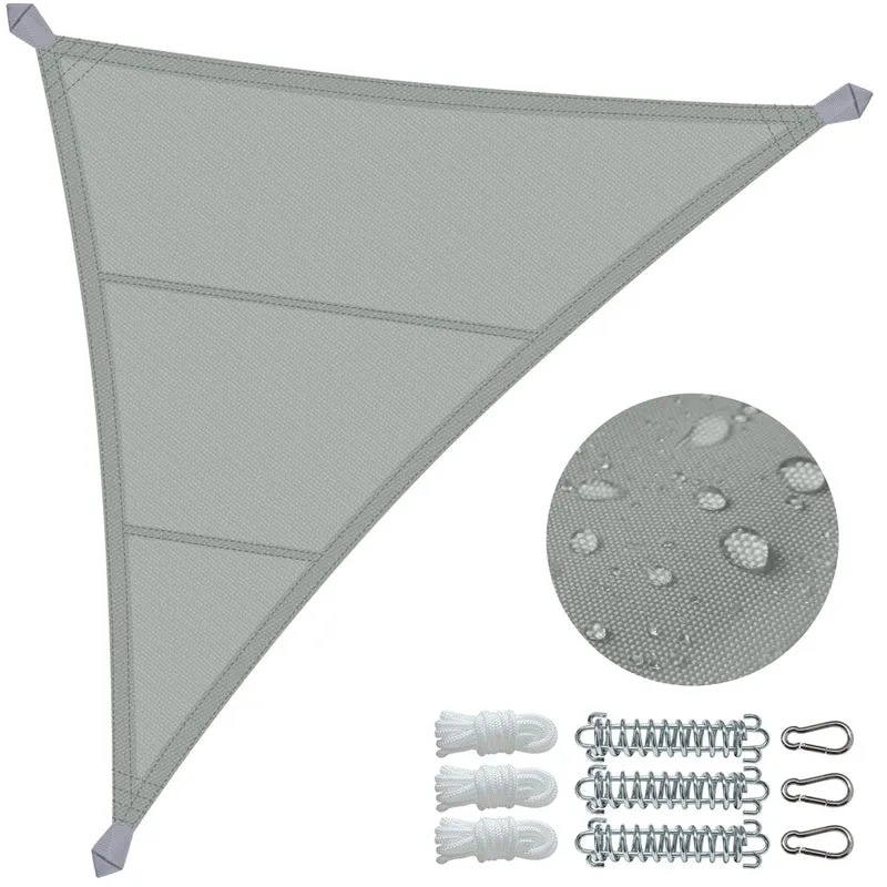 Voile d'ombrage Triangle en Polyester Imperméable avec Kit de Montage 5x5x5m Gris