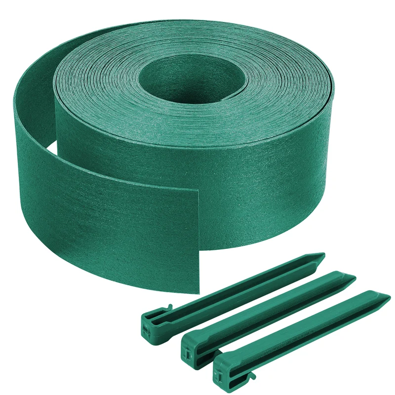 Bordure de jardin PE haute flexible 10M avec piquets vert