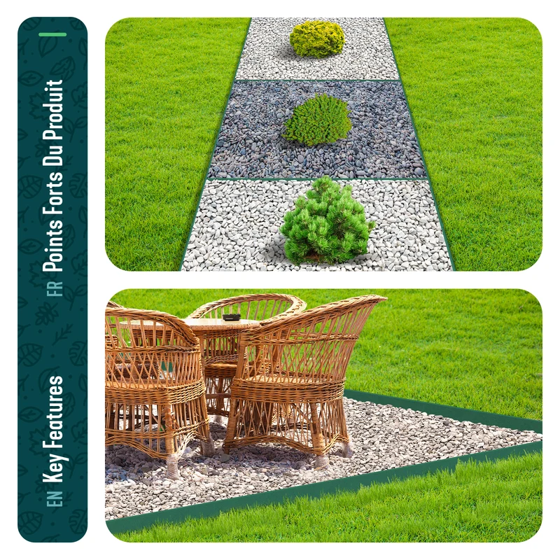 Bordure de jardin PE haute flexible 20M avec piquets vert
