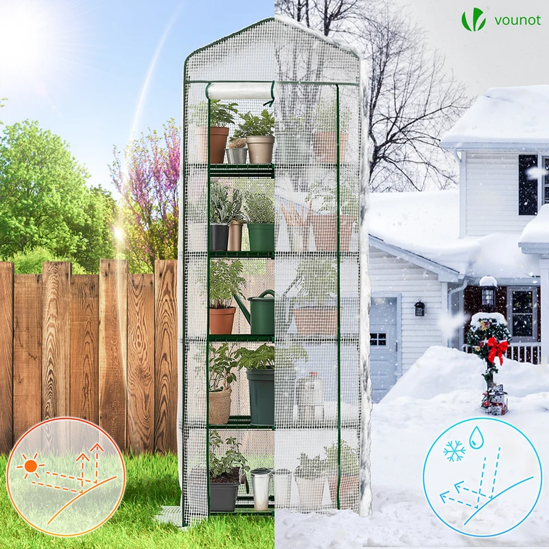 Serre de jardin avec etageres et bache PE renforcee 135gr/m2 69x49x193cm blanc