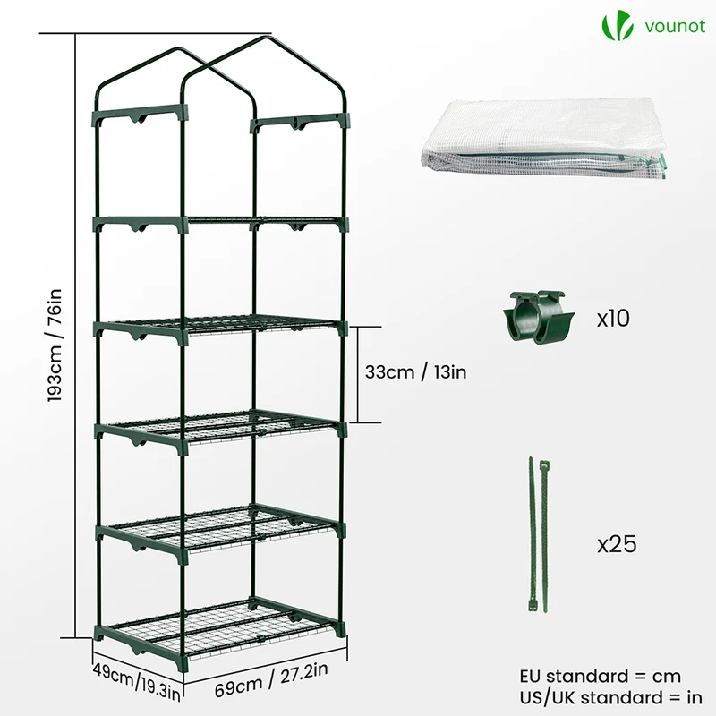 Serre de jardin avec etageres et bache PE renforcee 135gr/m2 69x49x193cm blanc