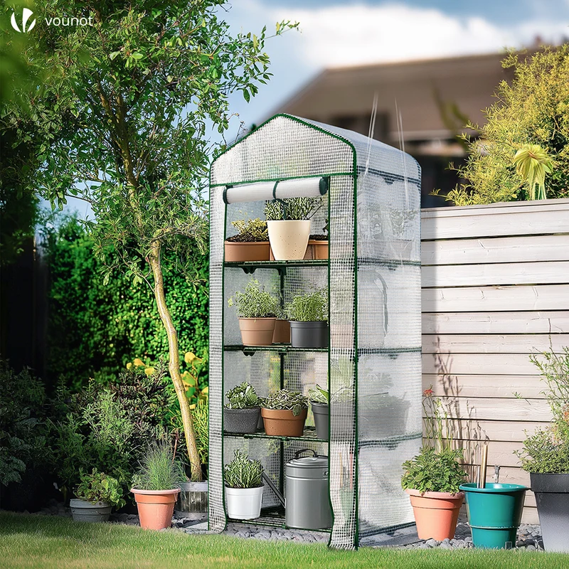 Serre de jardin avec etageres et bache PE renforcee 135gr/m2 69x49x160cm blanc