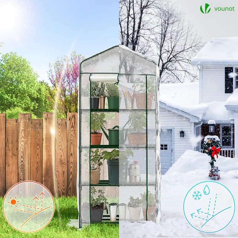 Serre de jardin avec etageres et bache PE renforcee 135gr/m2 69x49x160cm blanc