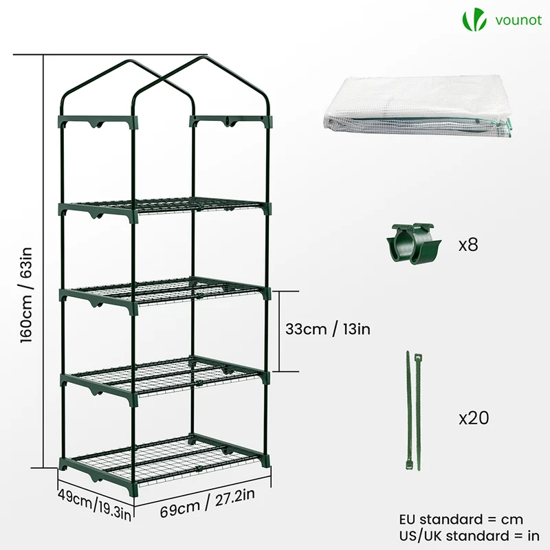 Serre de jardin avec etageres et bache PE renforcee 135gr/m2 69x49x160cm blanc
