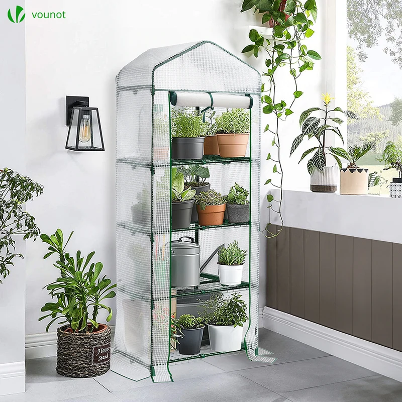 Serre de jardin avec etageres et bache PE renforcee 135gr/m2 69x49x160cm blanc