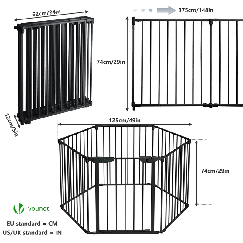 Barriere de securite cheminee pliable 3.75M 6 panneaux noir