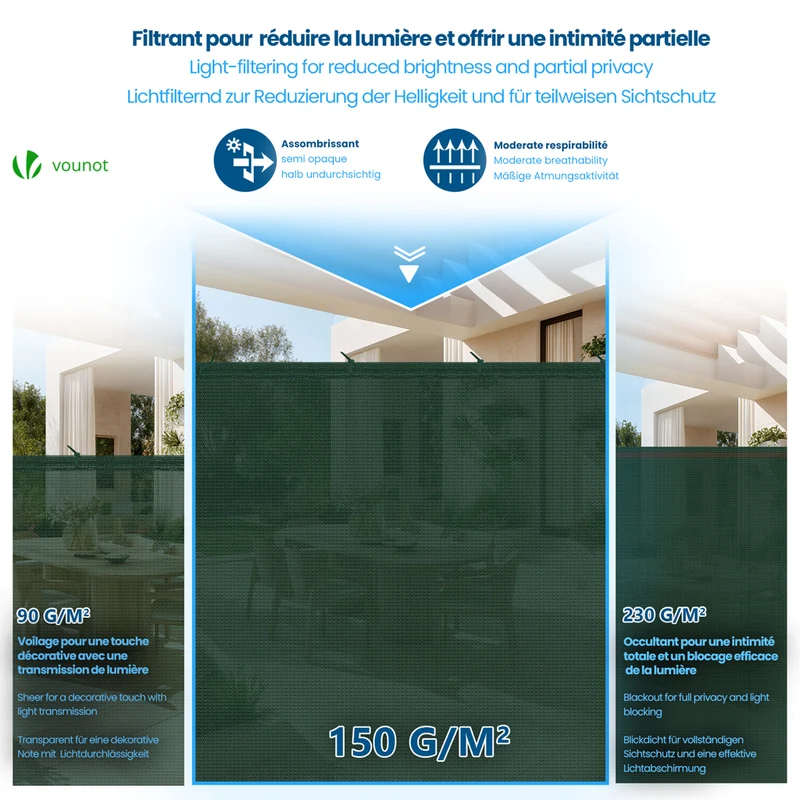 Brise vue occultant en HDPE 150g/m² 1x10m avec attaches de fixation vert