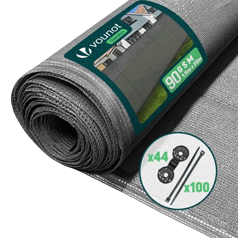Brise vue occultant en HDPE 90g/m² 1.5x20m avec attaches de fixation gris