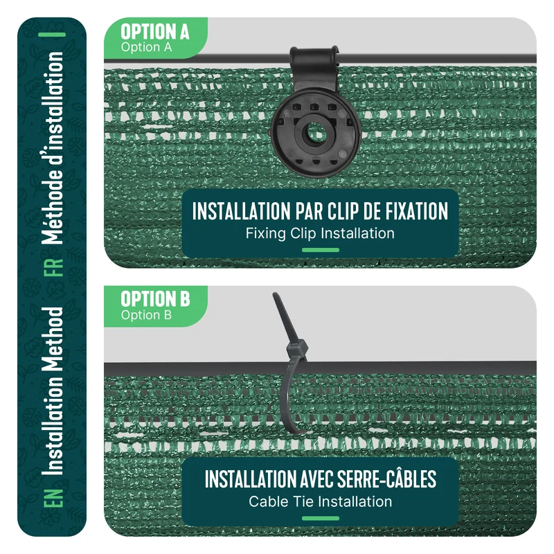 Brise vue occultant en HDPE 90g/m² 1.8x10m avec attaches de fixation vert