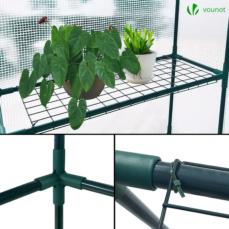 Serre de jardin avec etageres et bache PE renforcee 135g/m2 143x143x195cm