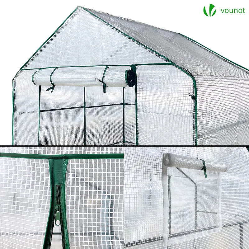 Serre de jardin avec etageres et bache PE renforcee 135g/m2 143x143x195cm
