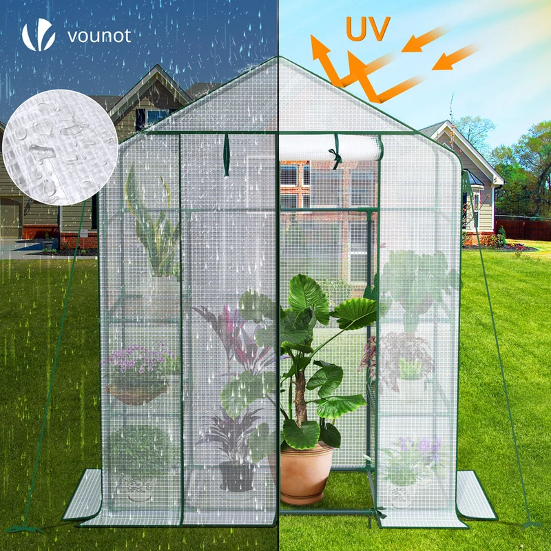 Serre de jardin avec etageres et bache PE renforcee 135g/m2 143x73x195cm