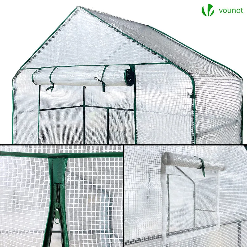 Serre de jardin avec etageres et bache PE renforcee 135g/m2 143x73x195cm